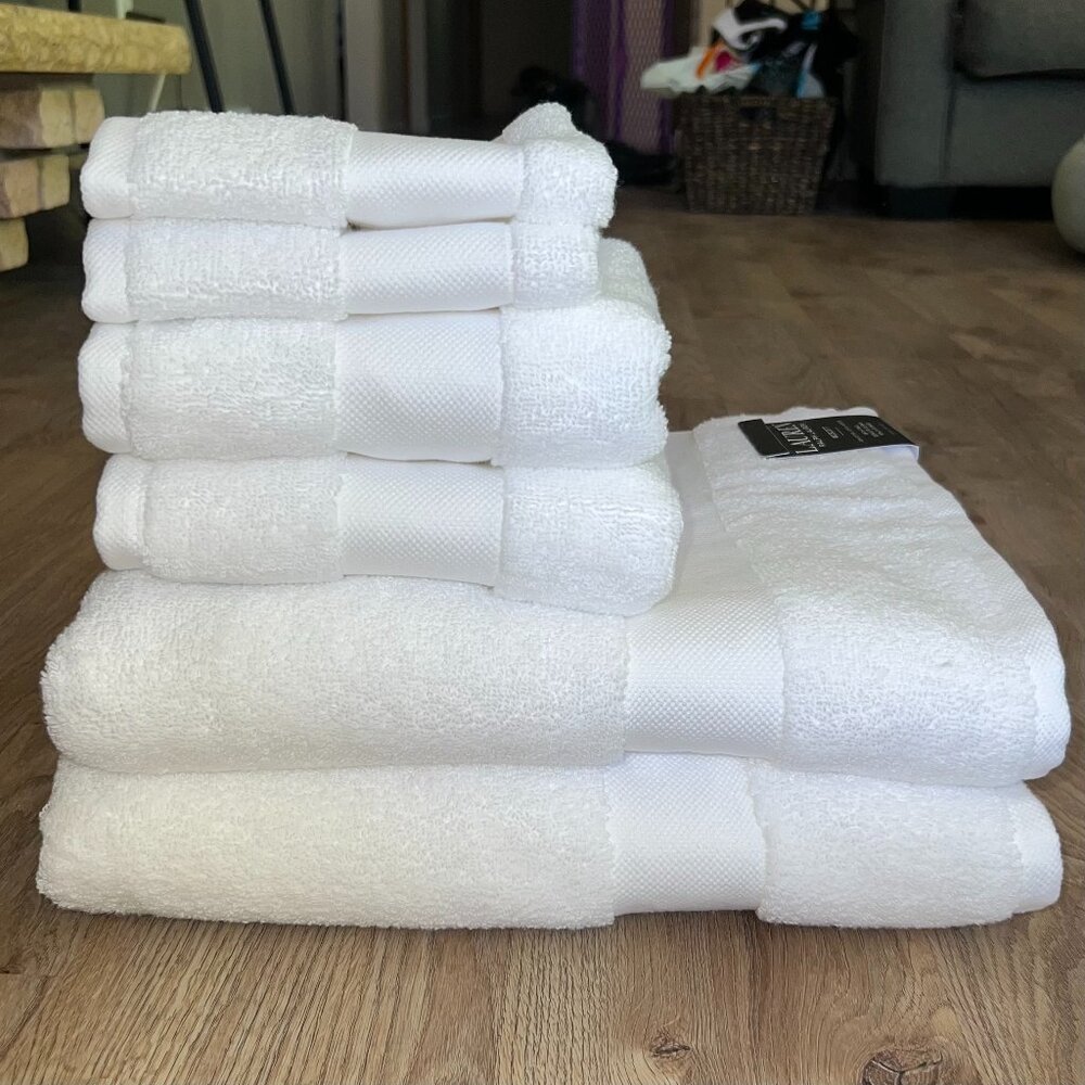 6 Pc Ralph Lauren Wescott White Towel Set 2 Bath Towels, 2 Hand, 2 Washcloths